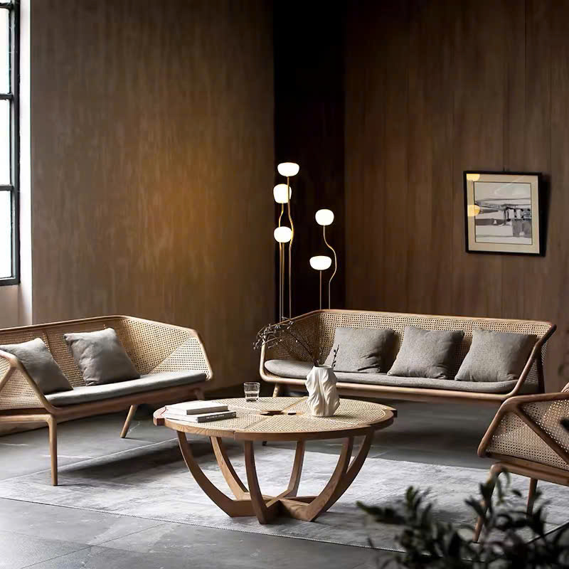 Sofa gỗ phối mây VS43 Junzi