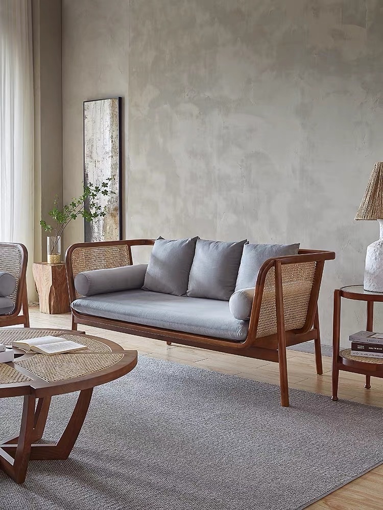 Sofa gỗ phối mây VS44 Zanaati