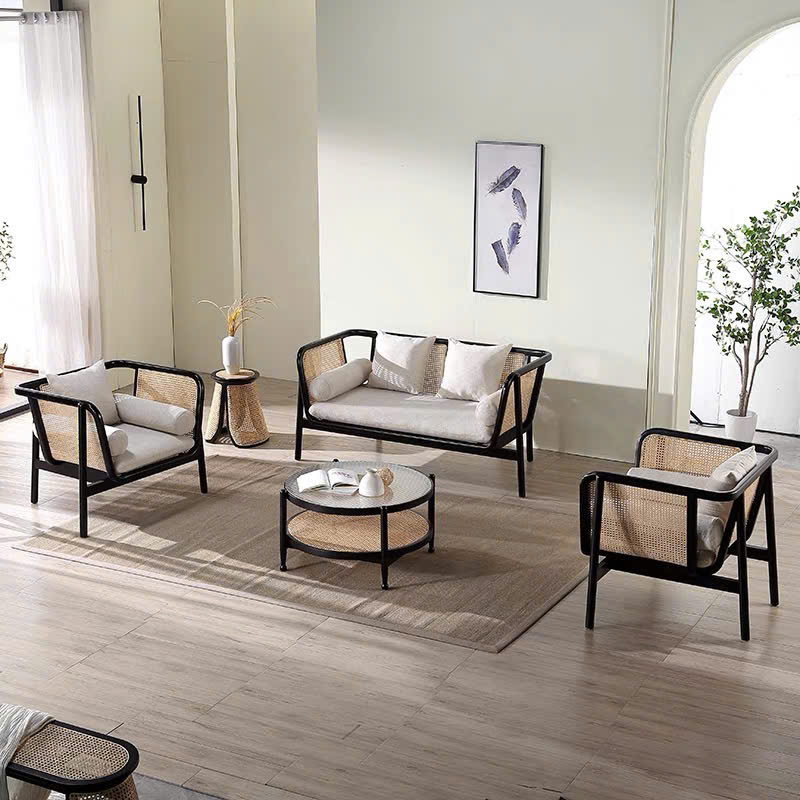 Sofa gỗ phối mây VS44 Zanaati
