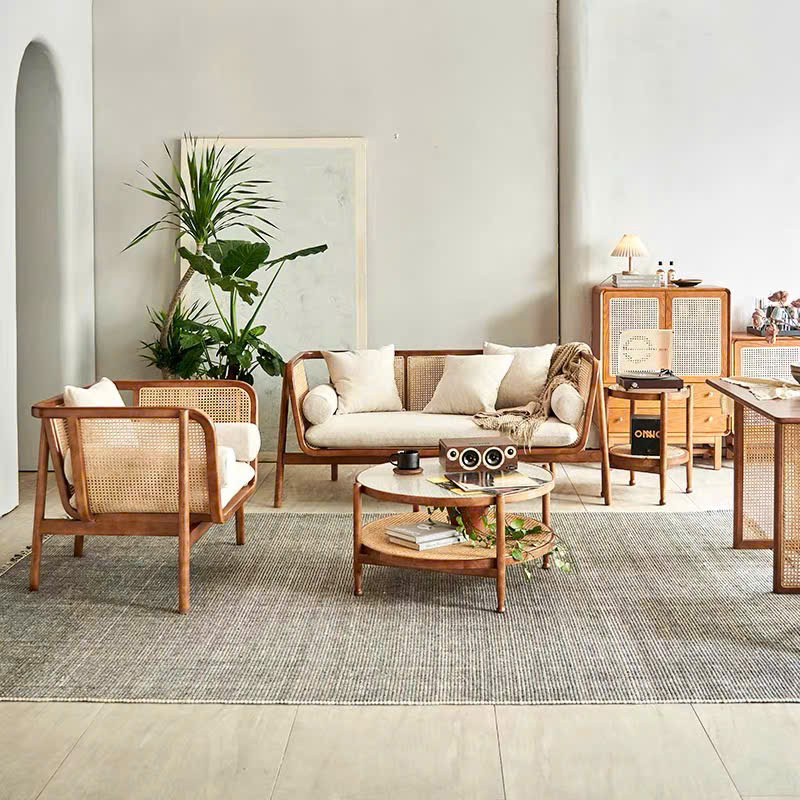 Sofa gỗ phối mây VS44 Zanaati