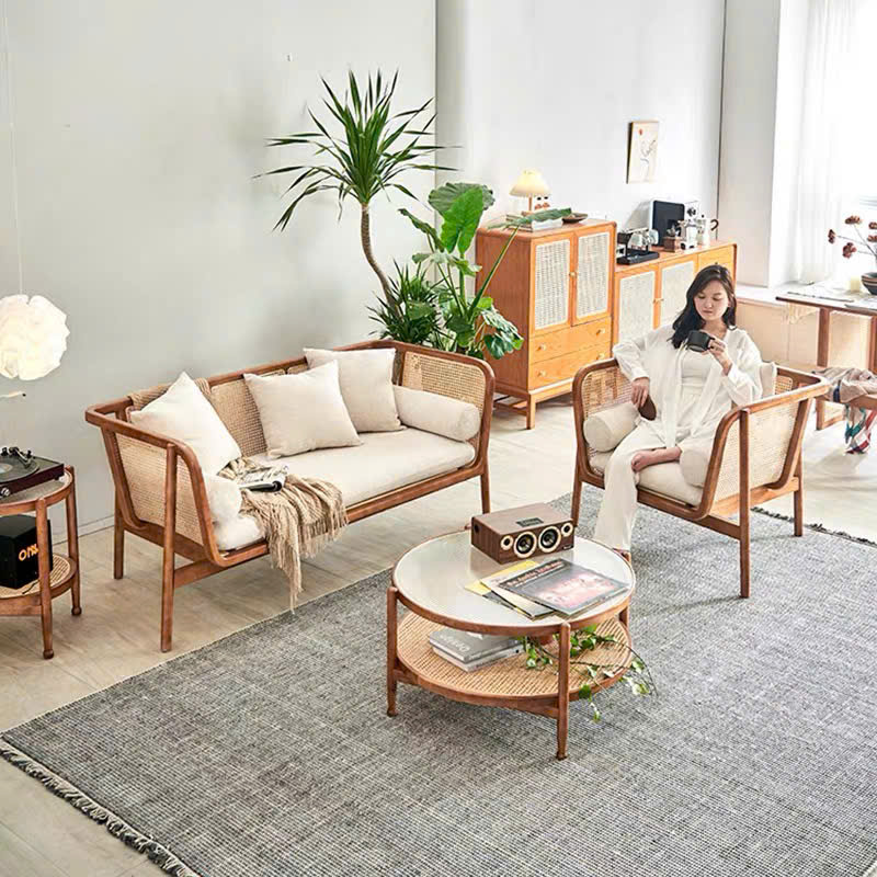 Sofa gỗ phối mây VS44 Zanaati