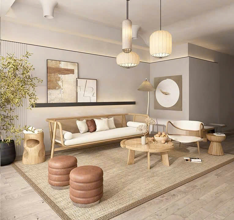 Sofa gỗ phối mây VS44 Zanaati