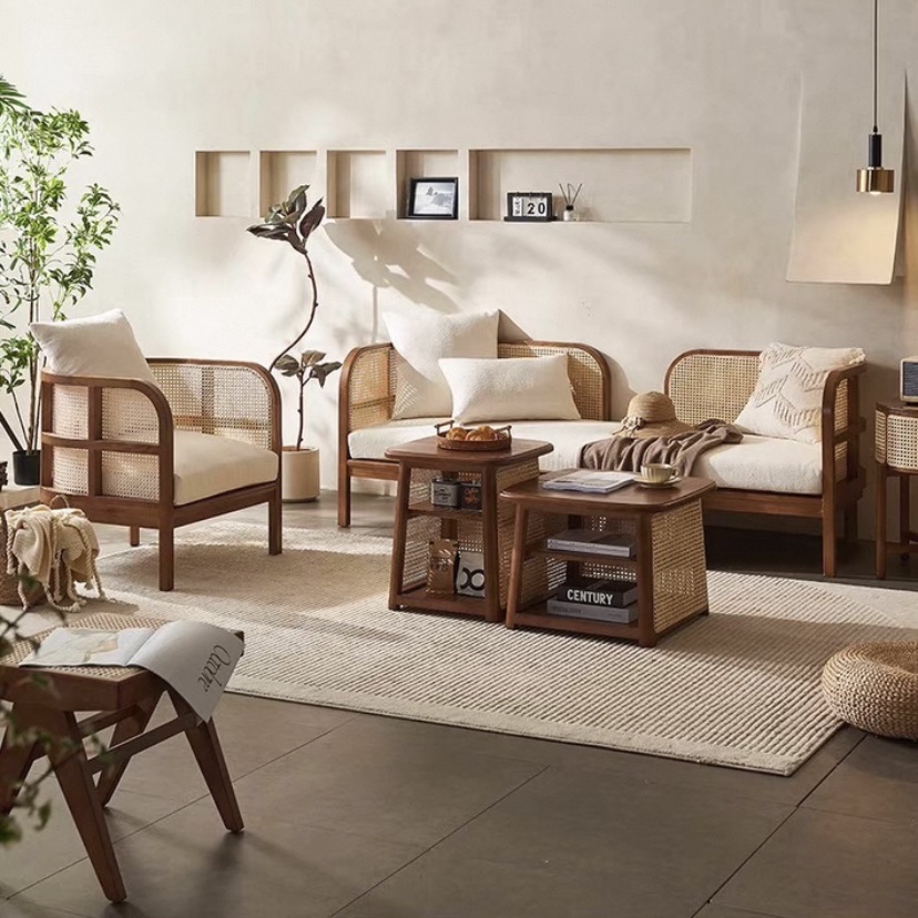 Sofa gỗ phối mây VS48 Isle