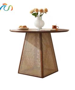 Bàn ăn, bàn trà gỗ tự nhiên phối mây phong cách Nhật Bản VB08