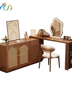 Bàn làm việc , bàn trang điểm gỗ phối mây đa năng VB13
