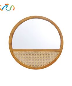 Gương gỗ phối mây hình tròn