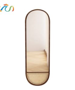 Gương toàn thân gỗ phối mây hình Oval