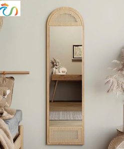 Gương toàn thân gỗ phối mây hình Vòm