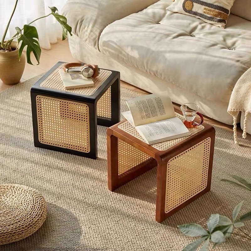 Bàn trà, Đôn gỗ phối mây VGD02