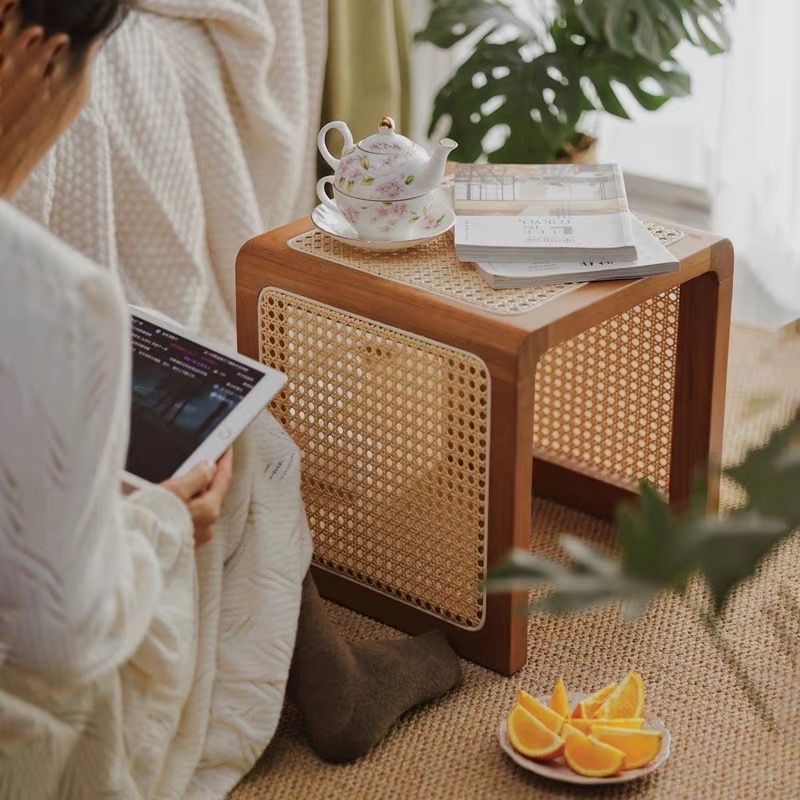 Bàn trà, Đôn gỗ phối mây VGD02