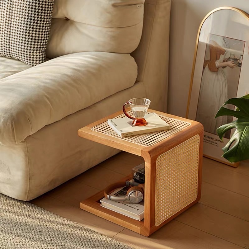 Bàn trà, Đôn gỗ phối mây VGD02