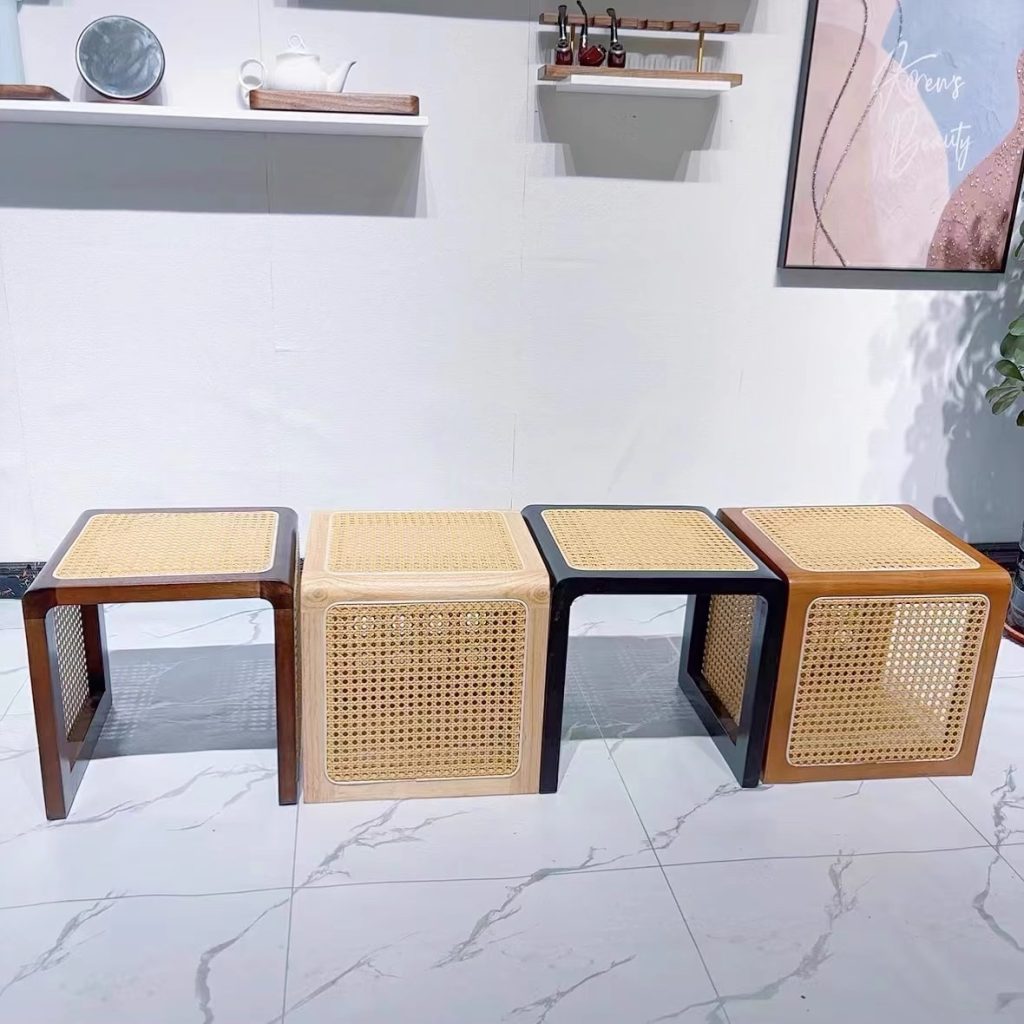 Bàn trà, Đôn gỗ phối mây VGD02