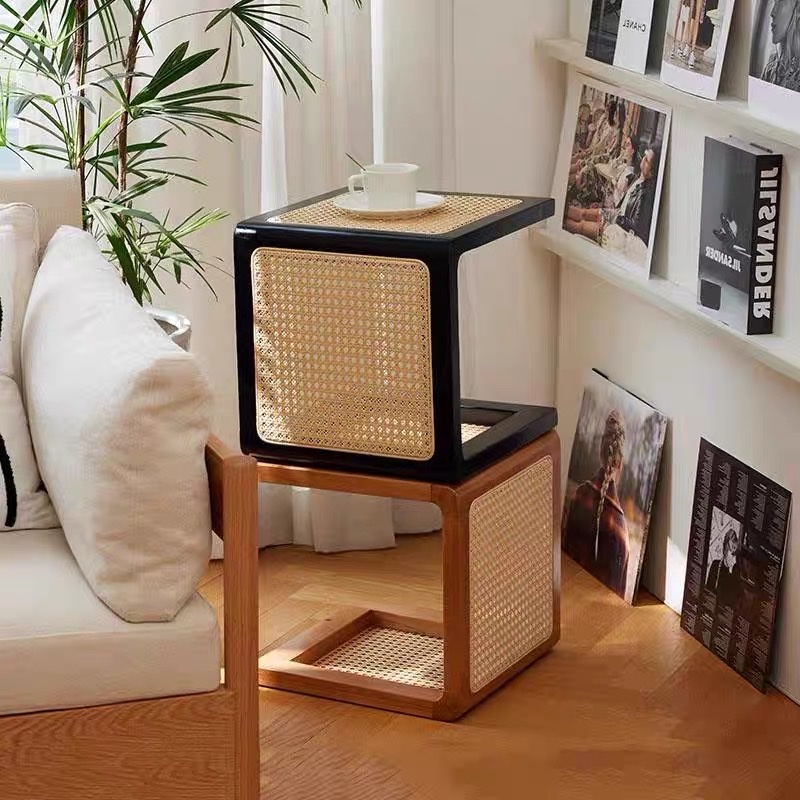 Bàn trà, Đôn gỗ phối mây VGD02