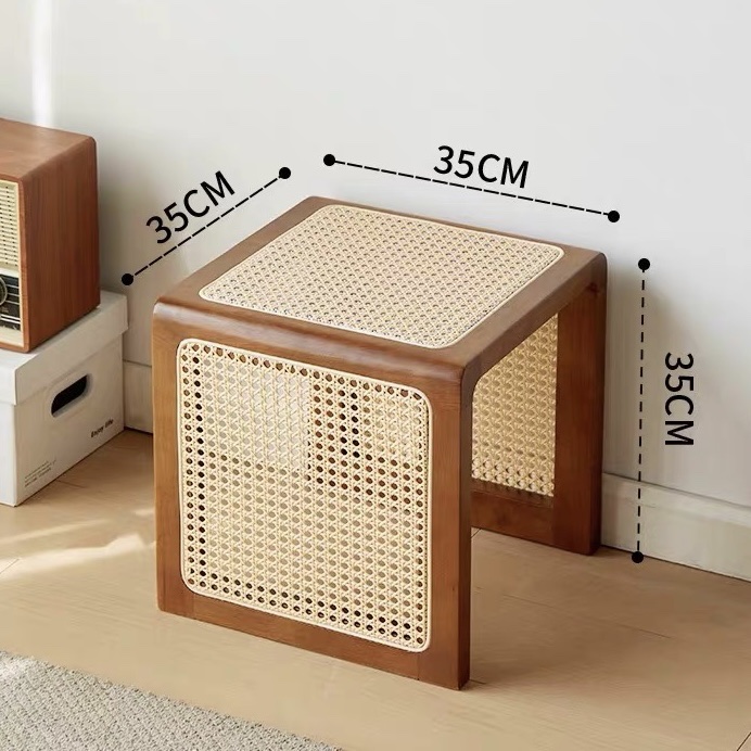 Bàn trà, Đôn gỗ phối mây VGD02