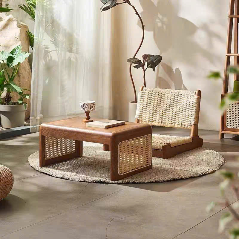 Bàn trà, giỏ gỗ phối mây VGD03