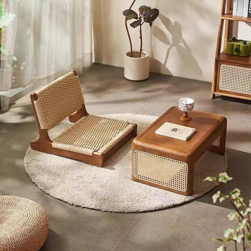 Bàn trà, giỏ gỗ phối mây VGD03