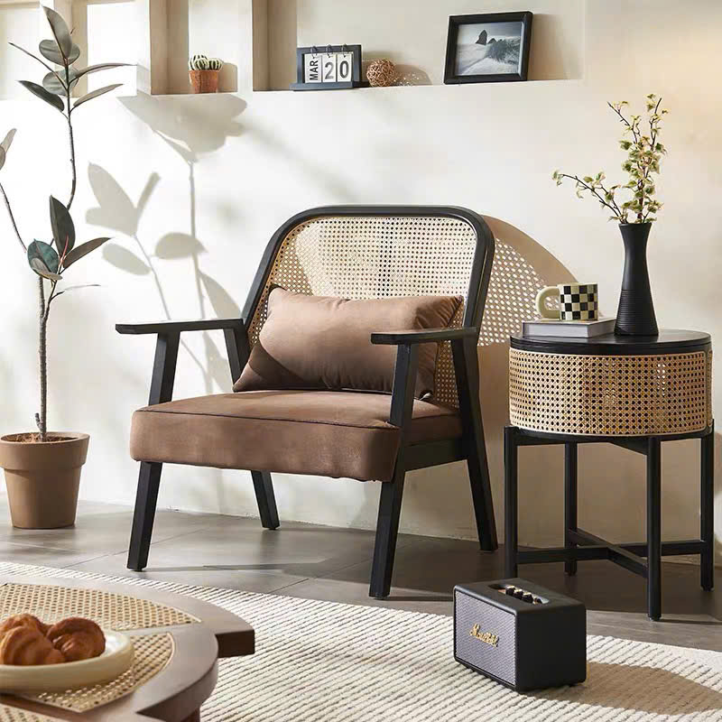 Bàn trà, giỏ gỗ phối mây VGD04