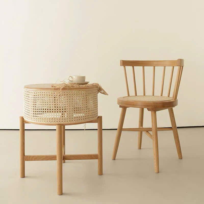 Bàn trà, giỏ gỗ phối mây VGD04