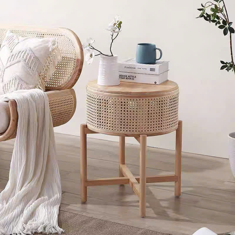 Bàn trà, giỏ gỗ phối mây VGD04