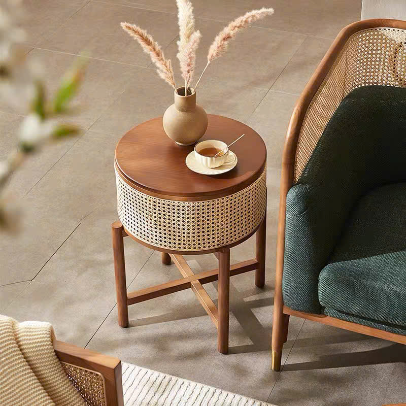 Bàn trà, giỏ gỗ phối mây VGD04