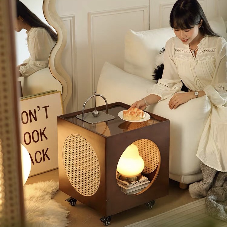 Bàn trà, Tủ tab mini gỗ phối mây VGD06