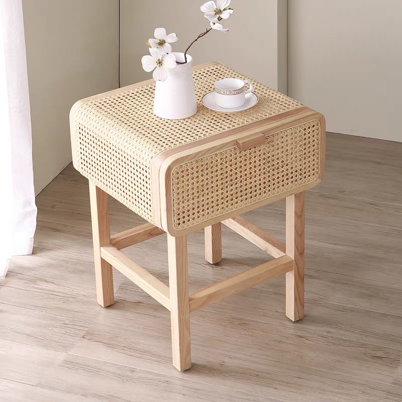 Bàn trà, Tủ tab mini gỗ phối mây VGD08