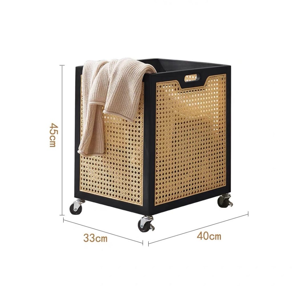 Bàn trà, kệ để đồ gỗ phối mây có bánh xe VTĐ22
