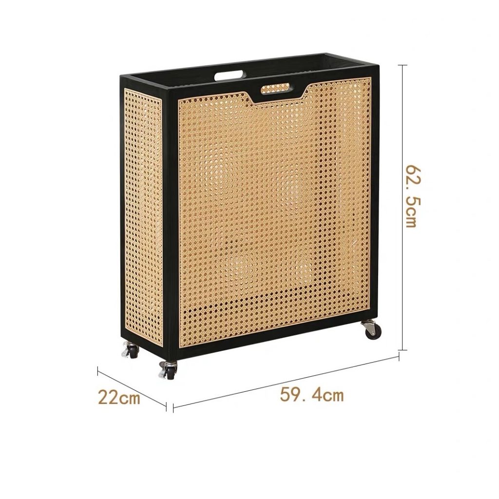 Bàn trà, kệ để đồ gỗ phối mây có bánh xe VTĐ22