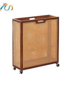 Bàn trà, kệ để đồ gỗ phối mây có bánh xe VTĐ22