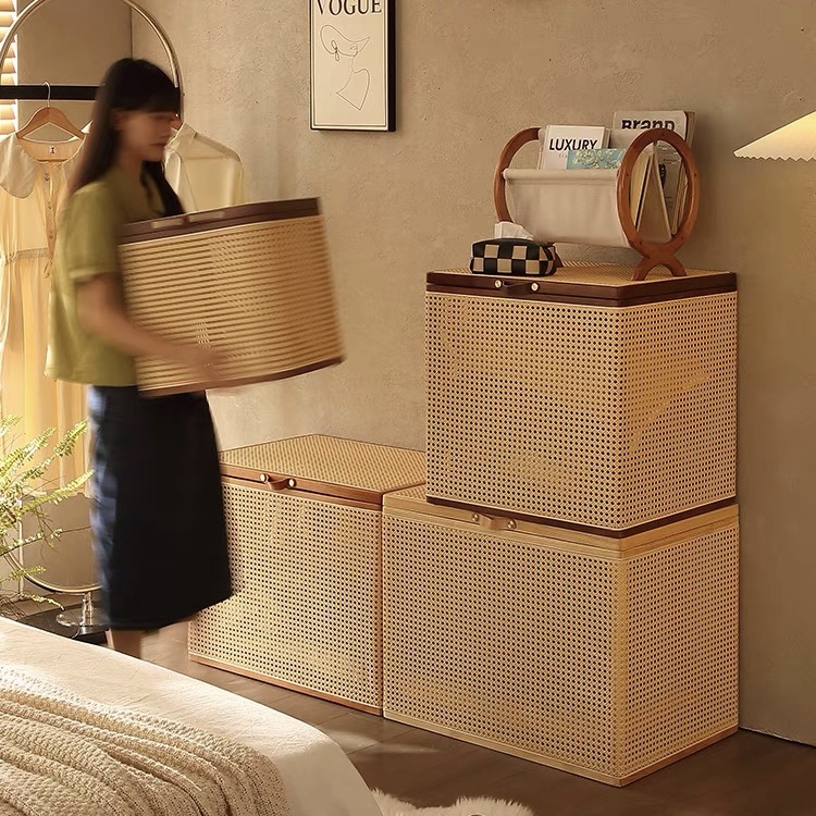 Bàn trà, Giỏ để đồ gỗ phối mây VTĐ23
