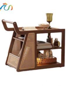 Bàn trà, Tủ Tab mini gỗ phối mây có bánh xe VGD18