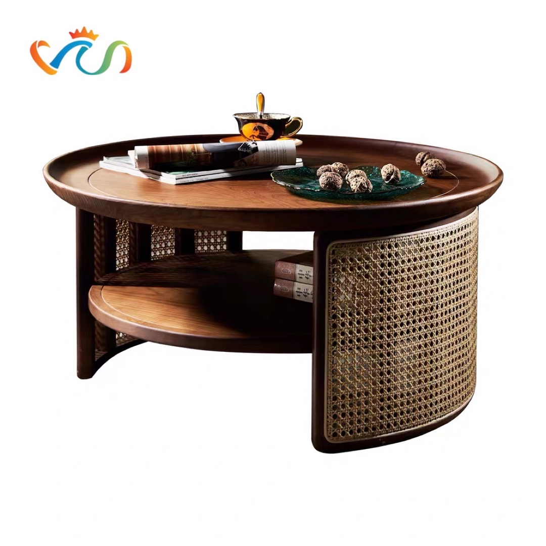 Bàn Trà, Bàn Sofa gỗ tự nhiên phối mây VBT06