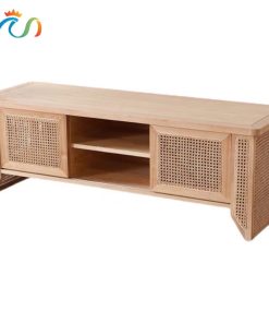 Kệ ti vi, trang trí phòng khách gỗ tự nhiên phối mây KTV26