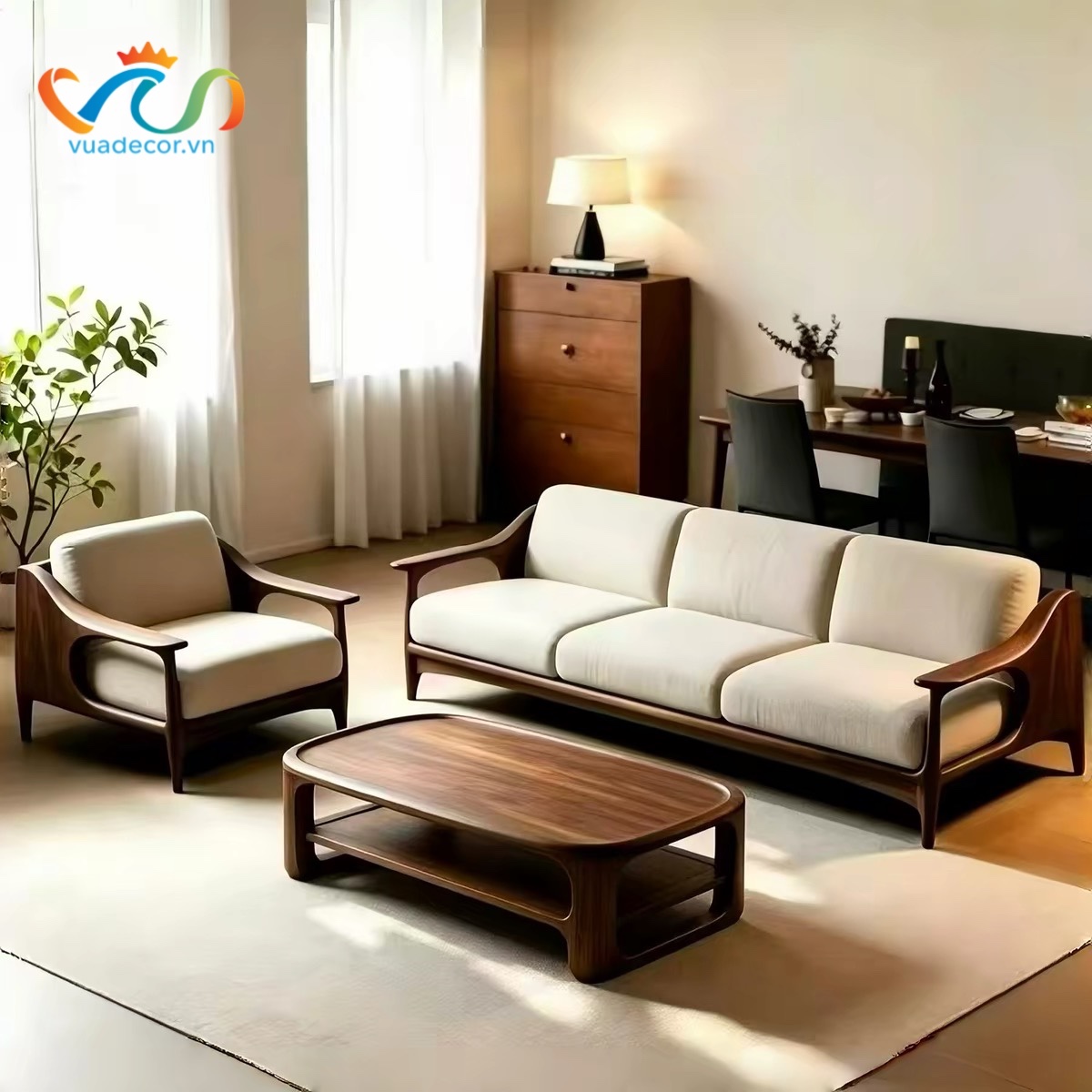 Sofa Gỗ Tự Nhiên Tần Bì VUADECOR VS84 Cao Cấp – Ghế Sofa Phòng Khách Bọc Nỉ Da Hiện Đại