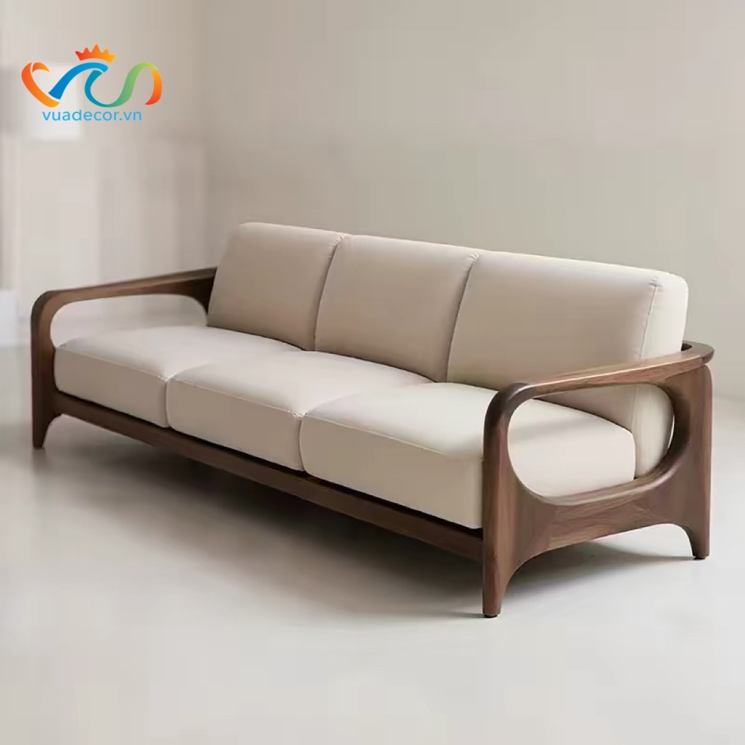 Sofa Gỗ Tự Nhiên VUADECOR VS96 Cao Cấp – Sofa Phòng Khách Khung Gỗ Uốn Cong Sang Trọng