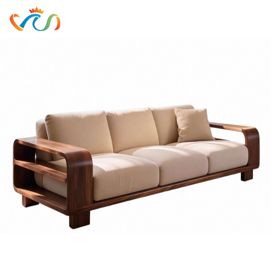 Ghế sofa gỗ tự nhiên đệm nỉ, da VUADECOR VS89