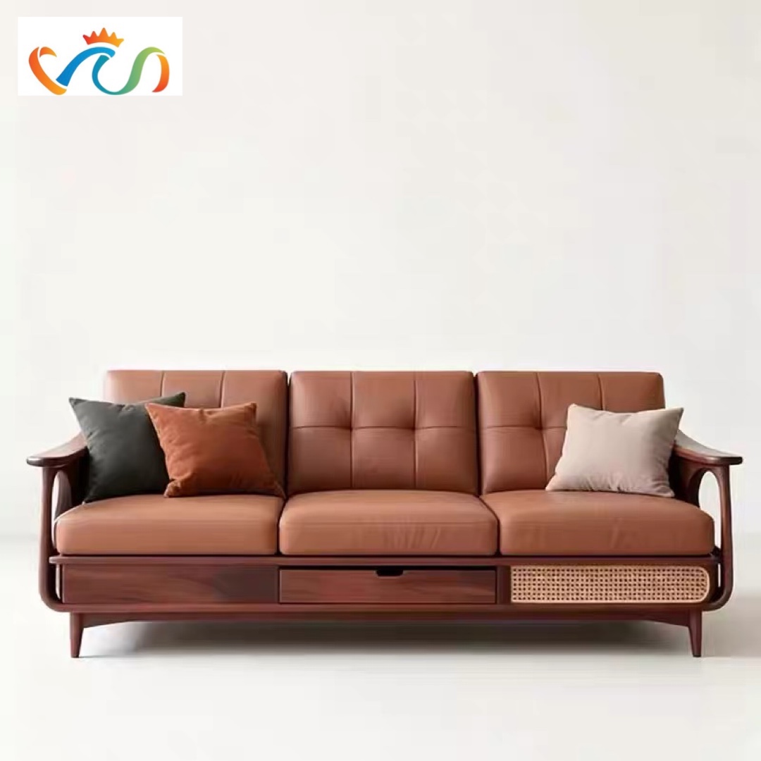 Ghế sofa gỗ phối mây đệm nỉ có hộc để đồ VUADECOR VS98