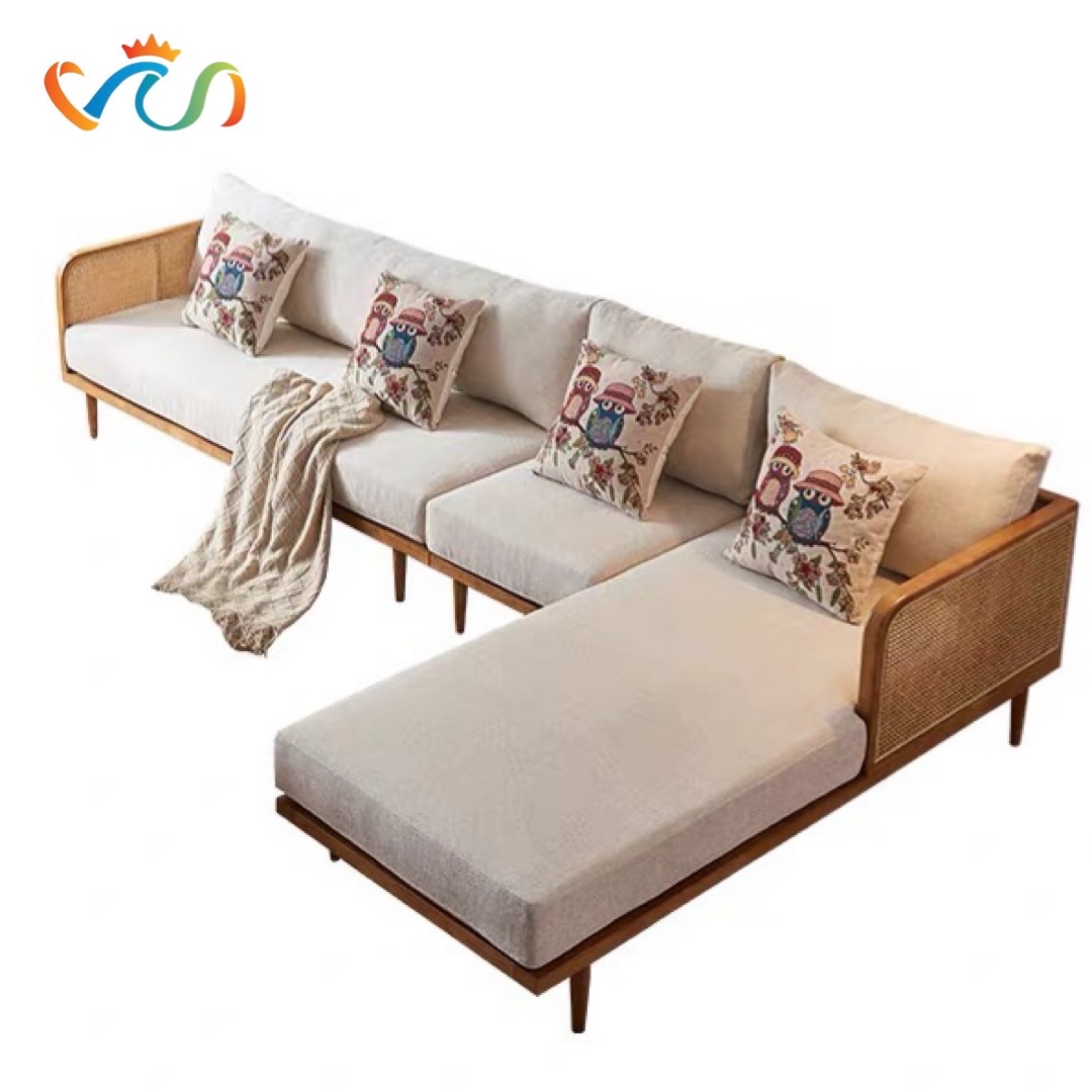 Ghế sofa góc gỗ tự nhiên phối mây VUADECOR VS112