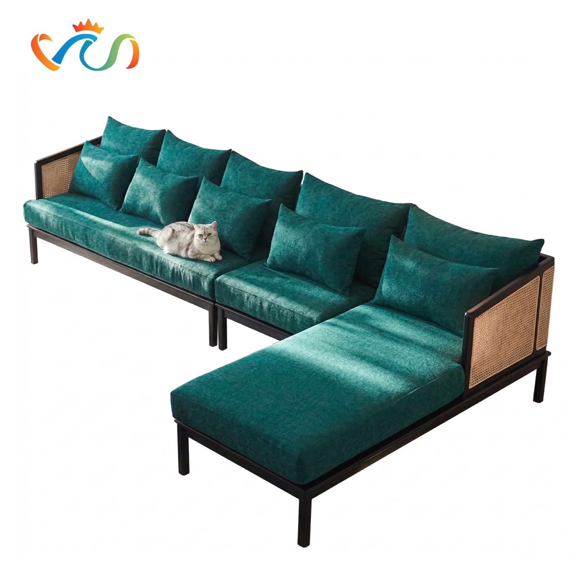Ghế sofa góc gỗ tự nhiên phối mây VUADECOR VS113
