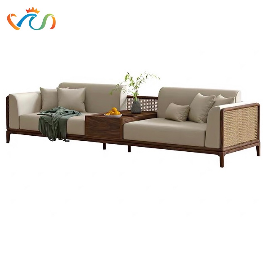 Ghế sofa gỗ phối mây đệm nỉ, da VUADECOR VS118