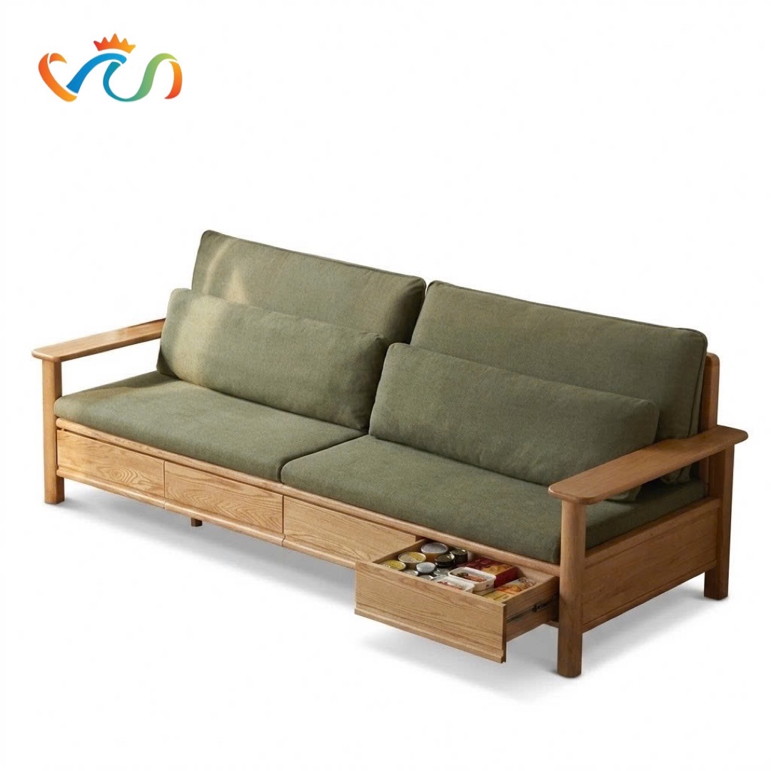 Ghế sofa gỗ tự nhiên có ngăn kéo VUADECOR VS131