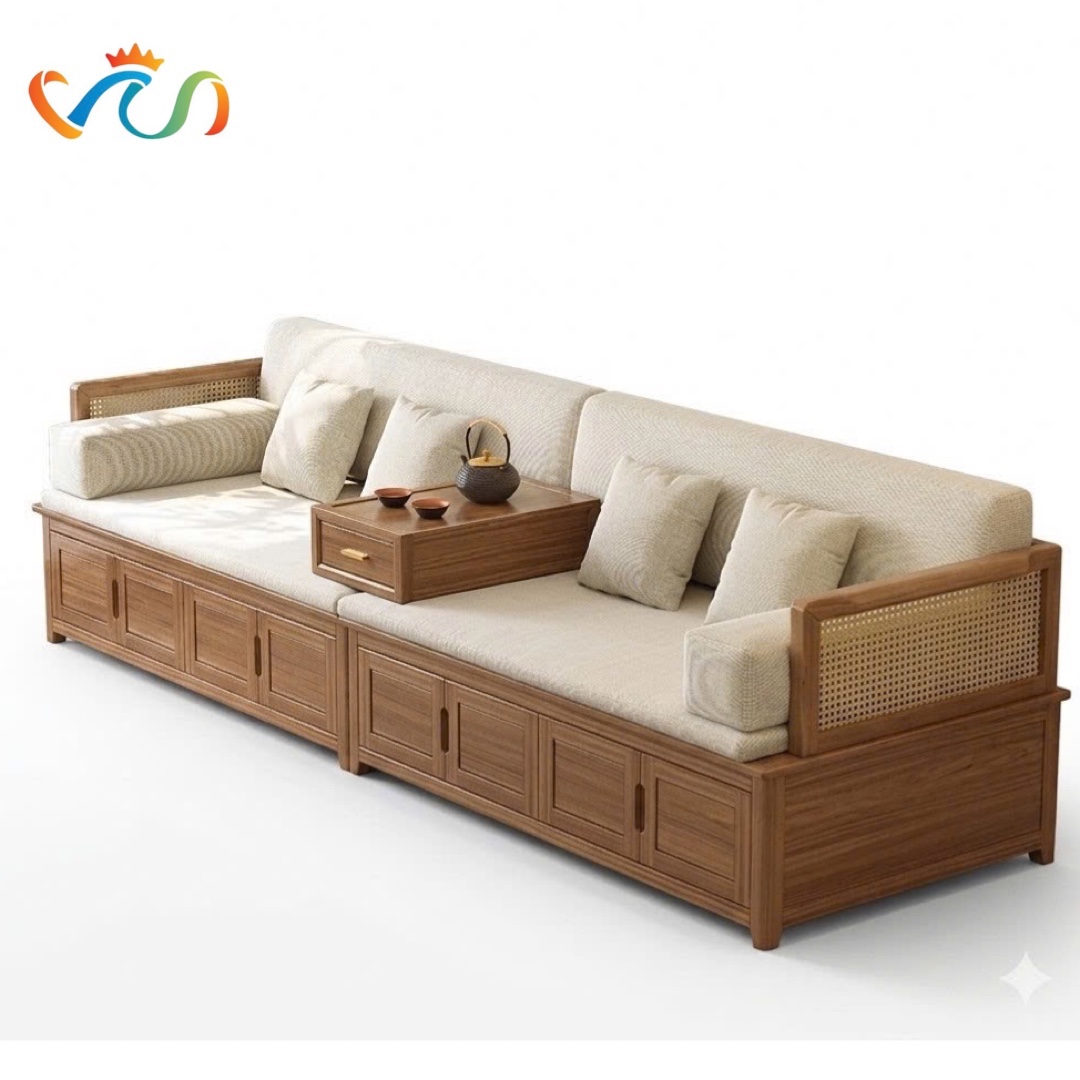 Ghế sofa gỗ tự nhiên phối mây VUADECOR VS132