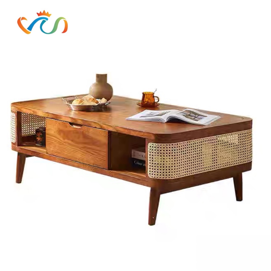 Bàn Trà, Bàn Sofa Gỗ Phối Mây Phong Cách Scandinavian VBT21