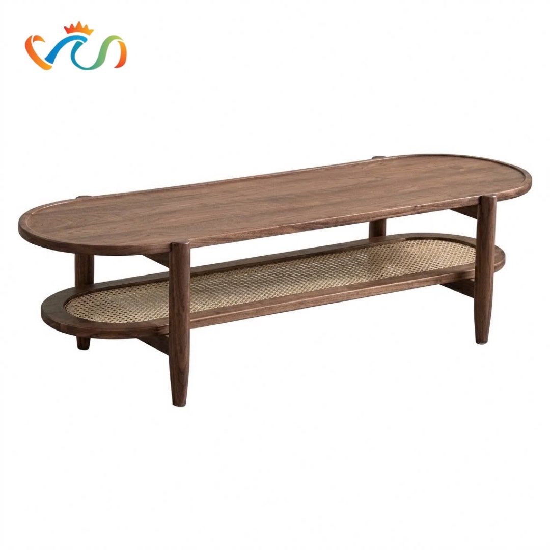 Bàn Trà, Bàn Sofa Gỗ Phối Mây Phong Cách Scandinavian Indochine VBT22