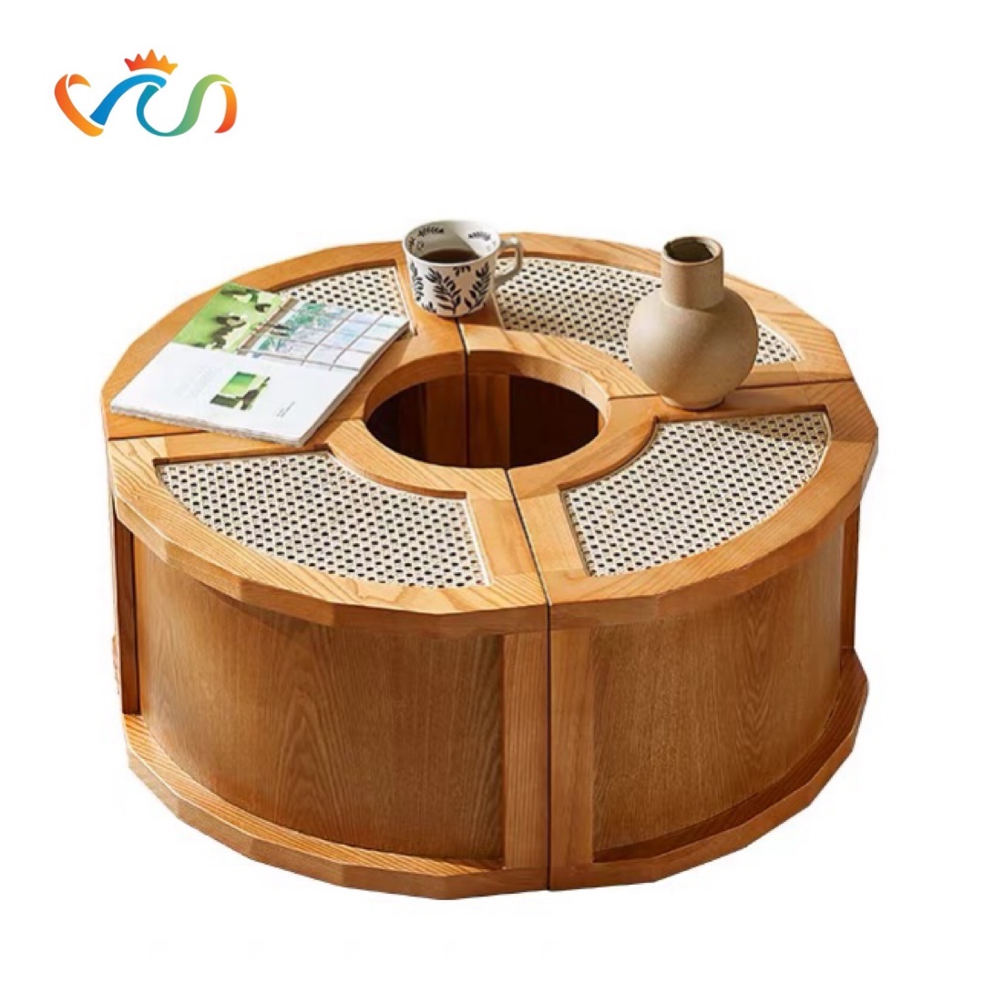 Bàn Trà, Bàn Sofa Gỗ Phối Mây Phong Cách Scandinavian VBT23