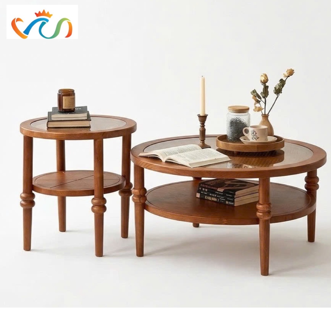 Bàn Trà, Bàn Sofa Gỗ Tròn Phong Cách Vintage VBT24