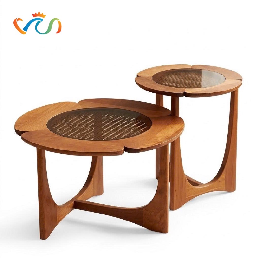 Bàn Trà Gỗ Tròn Chân Uốn Nghệ Thuật Phong Cách Vintage VBT46