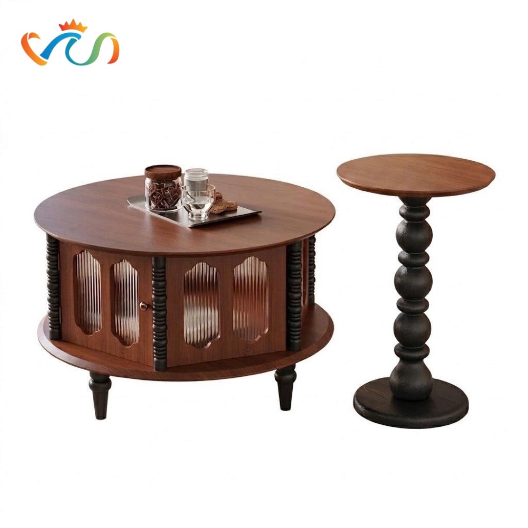 COMBO Bàn Trà Gỗ Tròn Phong Cách INDOCHINE VBT48