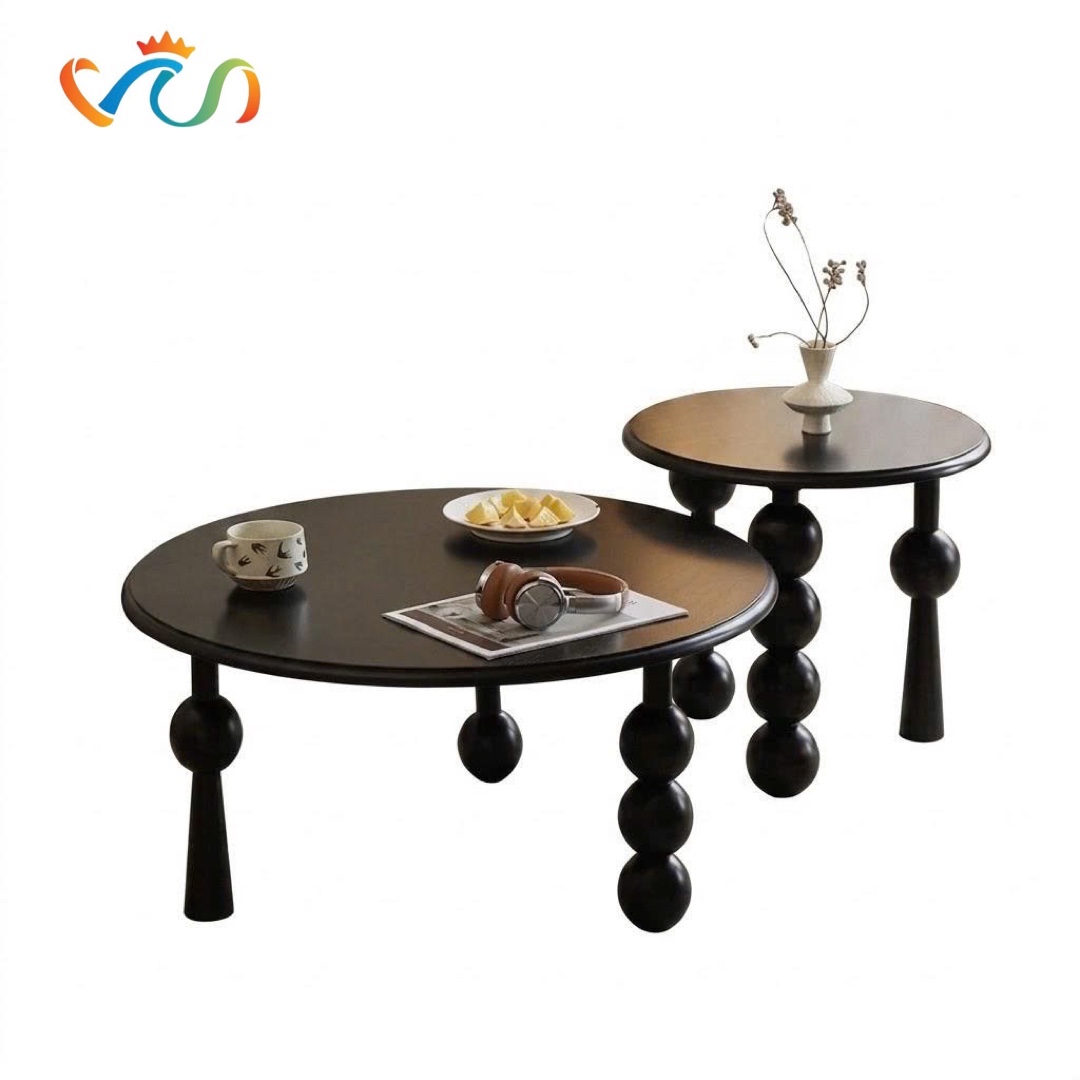 Bàn Trà Tròn Chân Tiện Gỗ Phong Cách Bắc Âu VBT50