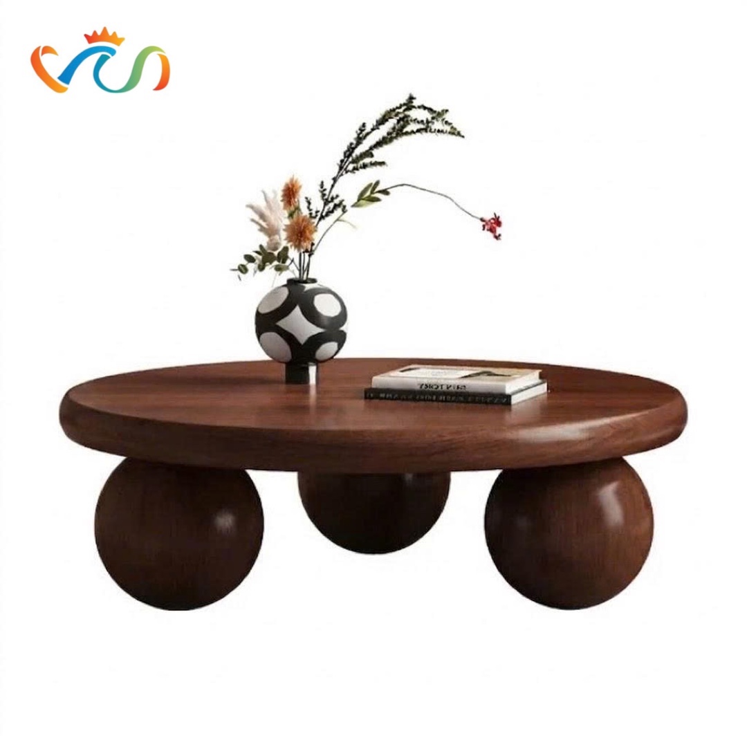 Bàn Trà Gỗ Tròn Chân Cầu Nghệ Thuật Phong Cách Japandi VBT51